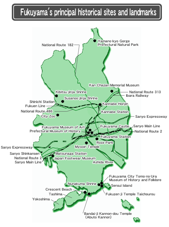 Fukuyama's principal historical sites and landmarks
